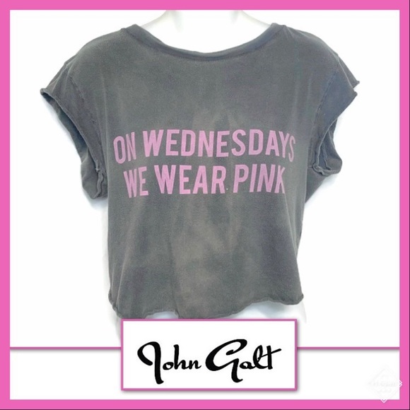 John Galt “On Wednesdays We Wear Pink” Cropped Tee - Picture 1 of 5